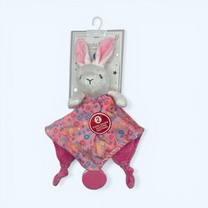 Modern Baby Pink White Floral Bunny Snuggle Lovey Plush Security Blanket Rattle